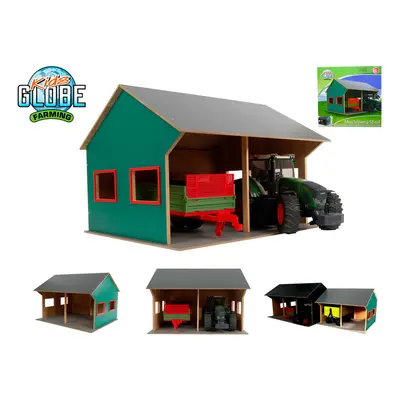 Kids Globe Farming dřevěná garáž 44x53x37cm 1:16 pro 2 traktory