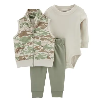 CARTER'S Set 3dílná vesta, tepláky, body dl. rukáv Green Camo chlapec 9m