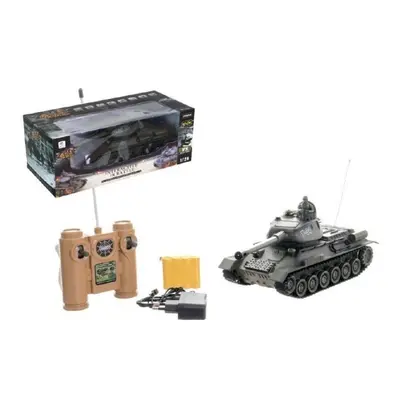 Tank RC plast 33cm T-34/85 na baterie + dobíjecí pack 27MHz se zvukem a světlem