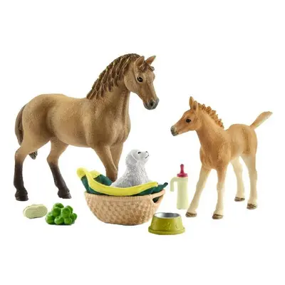 Schleich Set hříbě a Quarter kůň se štěňátkem a příslušenstvím