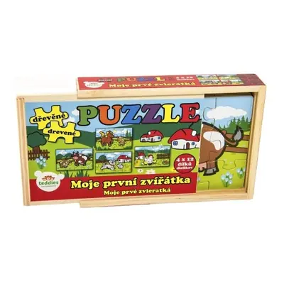 Puzzle dřevěné Moje první zvířátka 4x12 dílků 20x14x3, 5cm v dřevěné krabičce