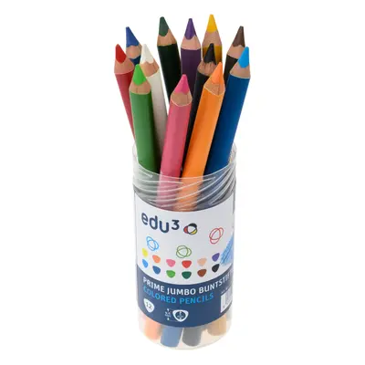 EDU3 Prime Jumbo trojhranné pastelky P12, tuha 6,25 mm, 12 barev v kulaté plastové dóze