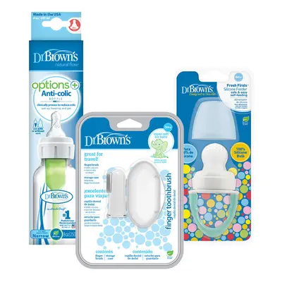 DR.BROWN'S Set láhev plast 250ml + Dudlík FreshFirst + Prstový zubní kartáček