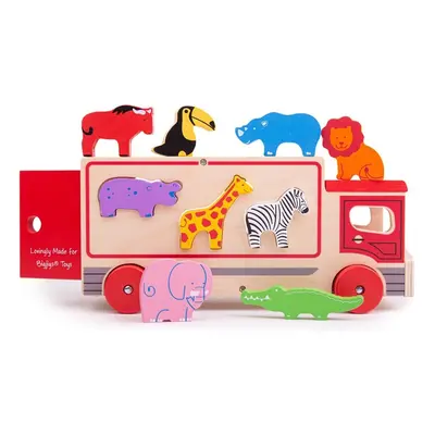 Bigjigs Toys Dřevěné auto se zvířátky safari