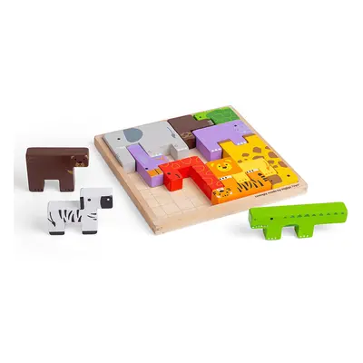 Bigjigs Toys Dřevěné kostky puzzle se zvířátky safari