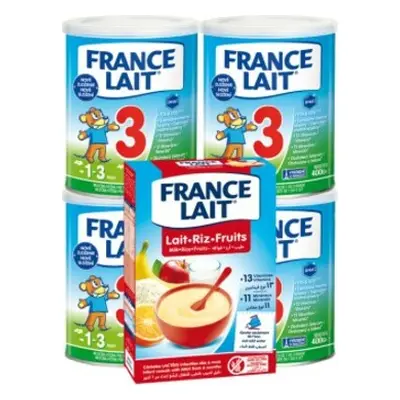 France Lait 3 mléčná výživa na podporu růstu pro malé děti od 1 roku 4x400g + Rýžová kaše