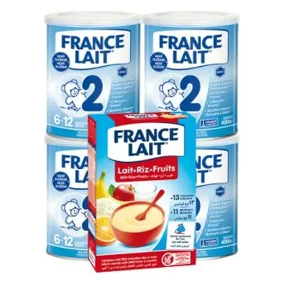 France Lait 2 následná mléčná kojenecká výživa od 6-12 měsíců 4x400g + Rýžová mléčná