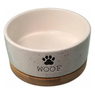 Miska Dog Fantasy keramická bílá WOOF s podtáckou 13x5,5cm, 400ml