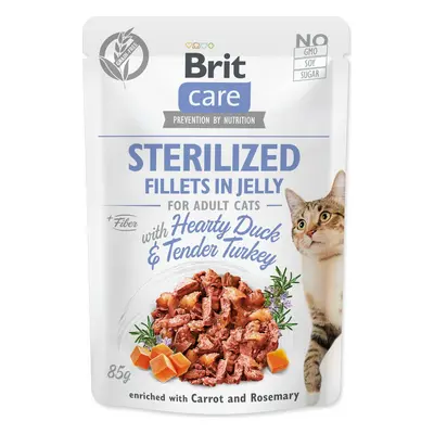 Kapsička Brit Care Cat Sterilized kachna a krůta, filety v želé 85g