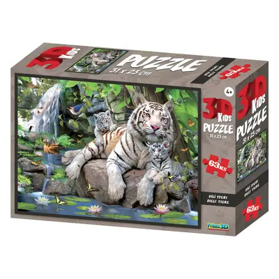 PRIME 3D PUZZLE - Bílé tygři 63 dílků