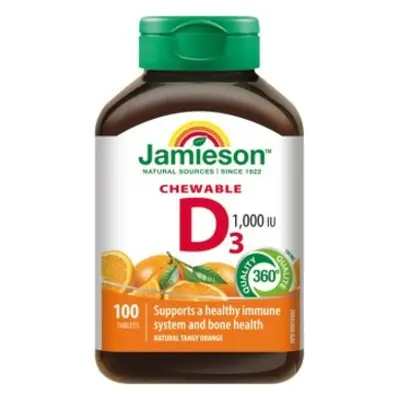 Jamieson Vitamin D3 1000 IU tablety na cucání s příchutí pomeranče 100 tablet