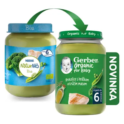 GERBER Organic dětský příkrm brokolice s hráškem a krůtím masem 190 g