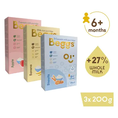 Beggs Mix kaší s plnotučným mliekom, 600 g (3x 200 g)