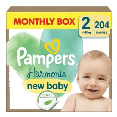 PAMPERS Plenky jednorázové Harmonie Baby vel. S 2, 204 ks, 4kg-8kg