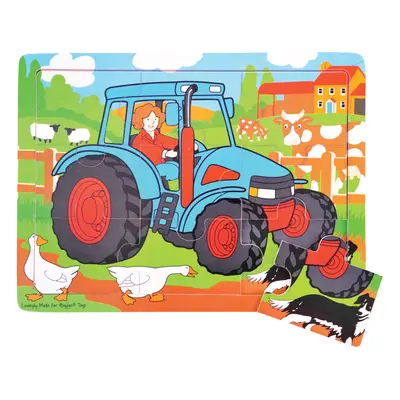 Bigjigs Toys Dřevěné puzzle traktor 9 dílků