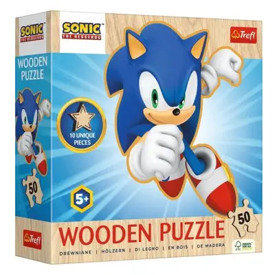 TREFL Dřevěné obrysové puzzle Sonic: Veselý Sonic 50 dílků