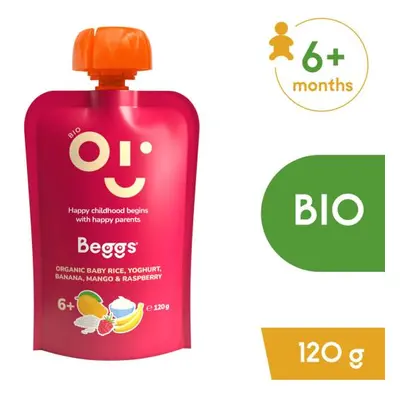 Beggs BIO Dětská rýže s jogurtem, banánem, mangem a malinami (120 g)