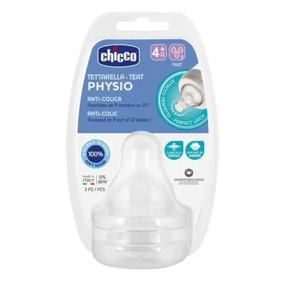 CHICCO Dudlík na láhev Perfect 5 fyziologický silikon, rychlý průtok 4 m +, 2 ks