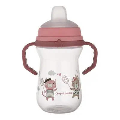 CANPOL BABIES Hrnek se silikonovým náustkem FirstCup Bonjour Paris 250ml růžový 6m+