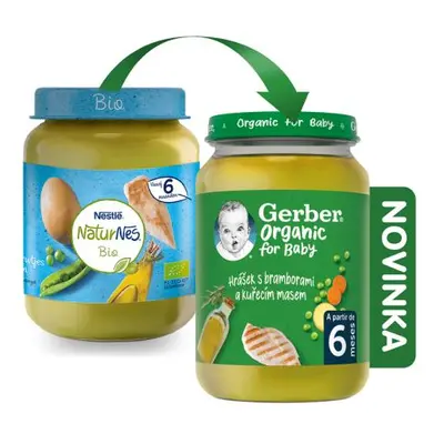 GERBER Organic dětský příkrm hrášek s brambory a kuřecím masem 190 g