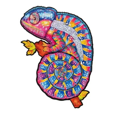 Dřevěné barevné puzzle - Hypnotický chameleon