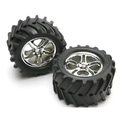 Traxxas kolo 3.8", disk Split Spoke H14 stříbrný, pneu Maxx Chevron (pár)