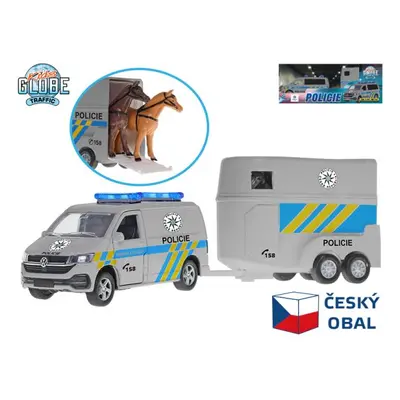 Kids Globe Traffic VW policejní dodávka CZ design 28cm kov zpětný chod s přívěsem