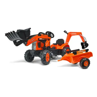 Falk šlapací traktor 2065N Kubota backhoe s předním bagrem a přívěsem s otočným bagrem