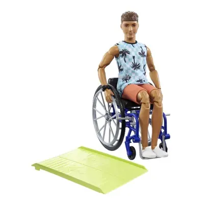 Mattel Barbie Model ken na invalidním vozíku v modrém kostkovaném tílku