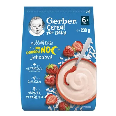 GERBER Kaše mléčná cereal jahodová Dobrou noc 230 g