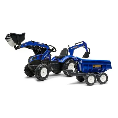 Falk Šlapací traktor 3090W New Holland T8 s nakladačem, rypadlem a maxi vlečkou