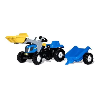 Rollytoys Šlapací traktor Rolly Kid New Holland modrý s nakladačem a vlečkou