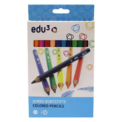 EDU3 Jumbo šestihranné pastelky K12, tuha 5 mm, 12 barev v papírové krabičce