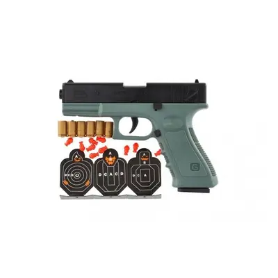 Pistole Glock na pěnové náboje plast 19cm + terče 3ks, náboje 6ks 34x18x4, 5cm