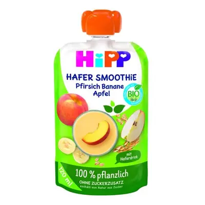 HiPP Ovesné smoothie – Jablko – Broskev – Banán 100% rostlinné BIO, 120 ml, 1r+