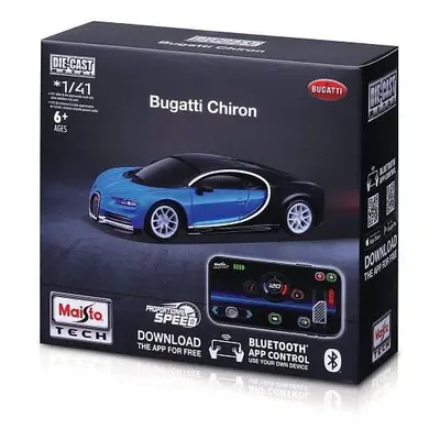 Maisto RC - 1:41 DIE-CAST METAL se světly, Bugatti Chiron, modro-černé, XTR, Bluetooth 5