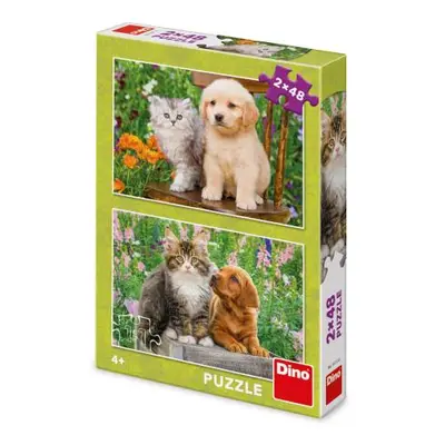 Puzzle Psík a kočička na zahradě 2x48 dílků