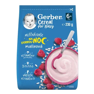 GERBER Kaše mléčná cereal malinová Dobrou noc 230 g