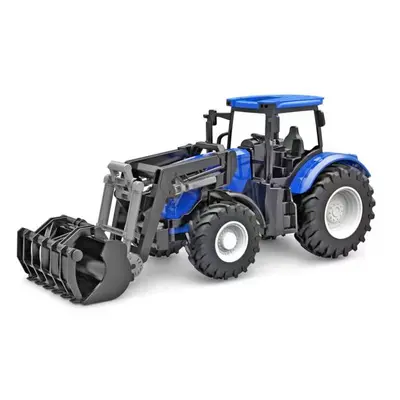 Kids Globe traktor modrý s předním nakladačem volný chod 27cm