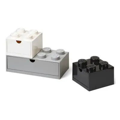 LEGO® stolní boxy se zásuvkou Multi-Pack 3 ks - černá, bílá, šedá