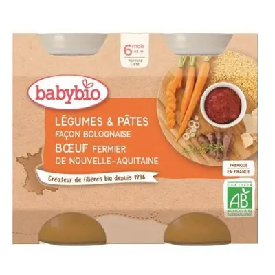 BABYBIO Zelenina s těstovinami na boloňský způsob s hovězím (2x 200 g)