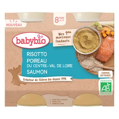 BABYBIO Bio risotto s pórkem, máslovou dýní a lososem 2x200 g