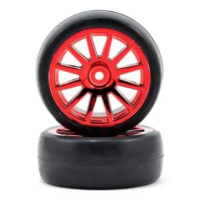 Traxxas kolo, disk 12-spoke červený, pneu slick (2)