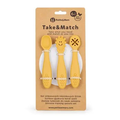 PETITE&MARS Set 3 ks silikonových tréninkových lžiček Take&Match Intense Ochre 6m+