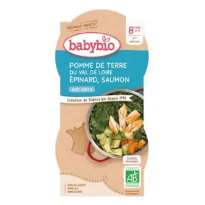 BABYBIO Menu brambory a špenát s lososem a rýží (2x 200 g)