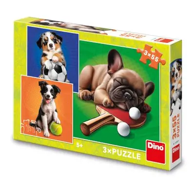 Puzzle Psí sportovci 3x55 dílků