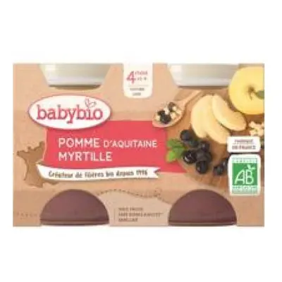 BABYBIO Příkrm jablko borůvky (2x 130 g)