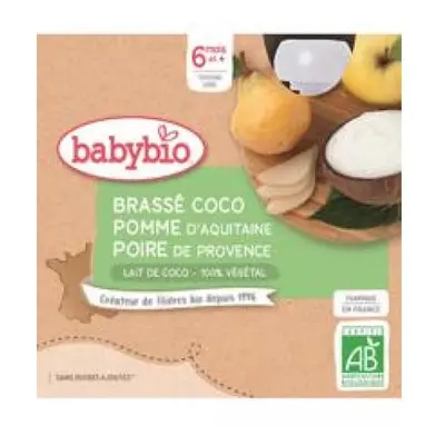 BABYBIO Svačina s kokosovým mlékem - jablko a hruška (4x 85 g)