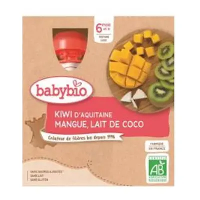 BABYBIO Pyré kiwi, mango, kokosové mléko (4x 90 g) - ovocný příkrm