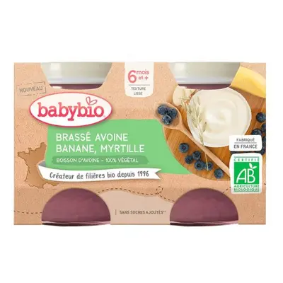 BABYBIO Brassé z ovesného mléka banán borůvka 2x130 g